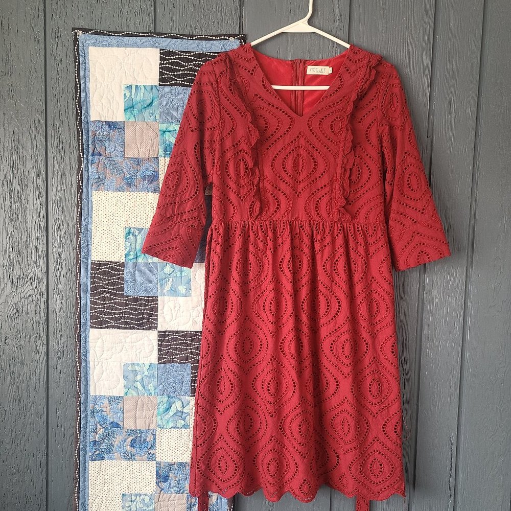 Roolee Mom Red Eyelet Nursing Dress, S